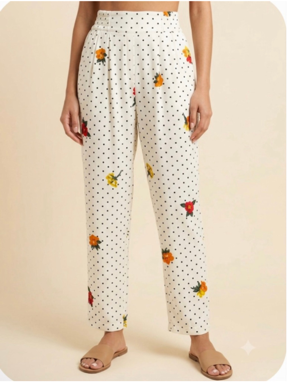 Rachel Zoe S White Black Polka Dot Floral Trousers